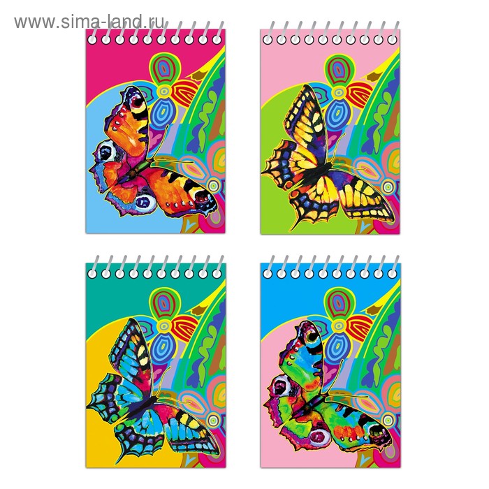 Блокнот А7, 40 листов на гребне "Рисунок с бабочкой", обложка мелованный картон, глиттер, микс - Фото 1