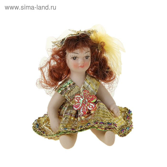 кукла керамика в блестящем в полоску платье 9 см - Фото 1