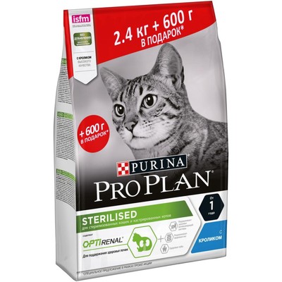 Акция! Сухой корм PRO PLAN для стерилизованных кошек, кролик, 2.4 + 0.6 кг