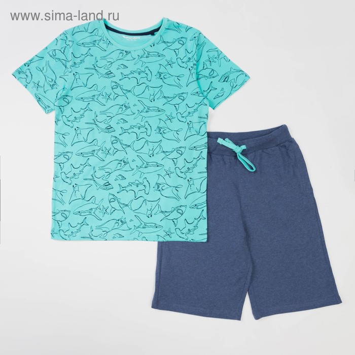 Комплект для мальчика (футболка, шорты), рост 134 см, цвет бирюзовый - Фото 1