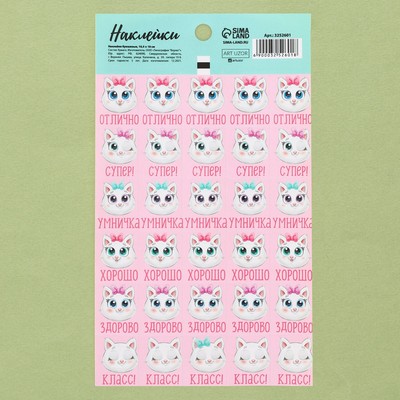 Наклейки бумажные оценки «Котик мяу», 10.5×18 см