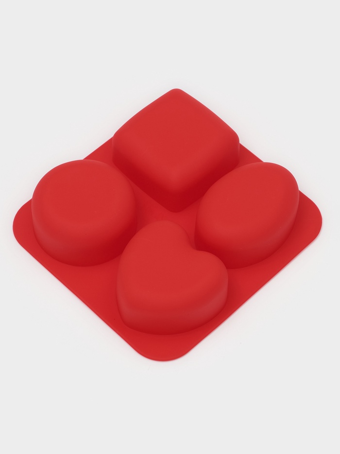 Форма для выпечки «Фигуры и сердце», 16×17 см, 4 ячейки (7×7 см), силикон, МИКС - Фото 1