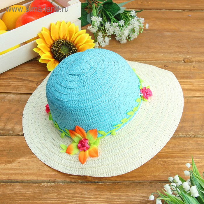 Шляпка детская «Цветок», р-р 50-52 см, цвет голубой - Фото 1