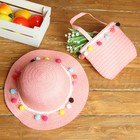 Набор сумочка и шляпка с шариками, р-р 50-52 см, цвет персиковый - Фото 2