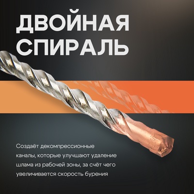Бур по бетону ТУНДРА, крестовый наконечник, двойная спираль, SDS-plus, 8×310 мм