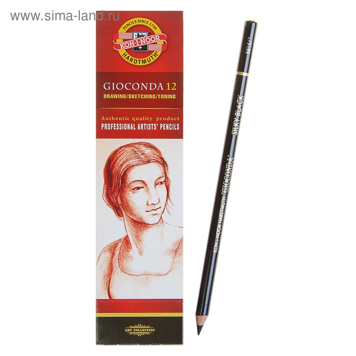 Карандаш художественный чернографитный 4.2 мм, Koh-I-Noor GIOCONDA SILKY 8815 soft, чёрный, L=175 мм - Фото 1