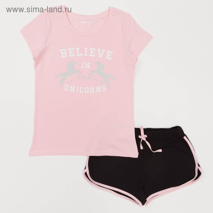 Комплект для девочки (футболка,шорты), рост 164 см, цвет светло-розовый CST 9741 - Фото 1