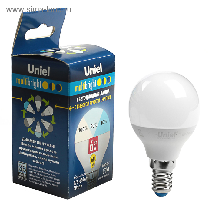 Лампа светодиодная Uniel Multibright, G45, 6 Вт, E14, 4000 К, матовая - Фото 1