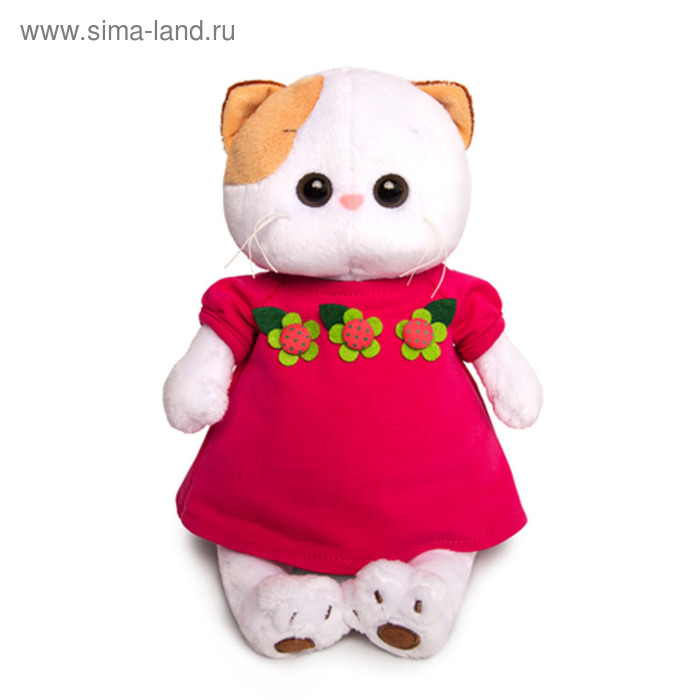 Мягкая игрушка "Кошечка Ли-Ли" в малиновом платье с цветочками, 24 см - Фото 1