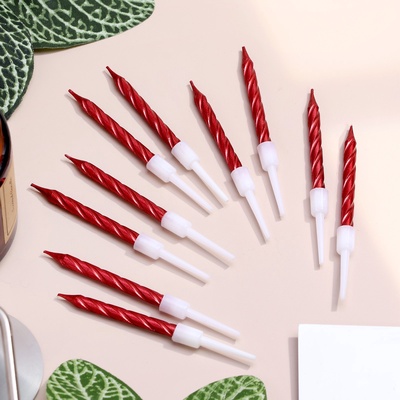 Свечи в торт «Спираль», 10 шт., средние, 5 см, красный металлик
