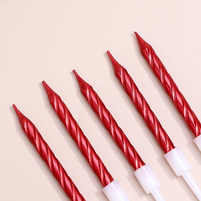 Свечи в торт «Спираль», 10 шт., средние, 5 см, красный металлик