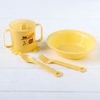 Набор детской посуды, 4 предмета: миска, ложка, вилка, поильник с твёрдым носиком 200 мл, цвета МИКС - фото 9094371