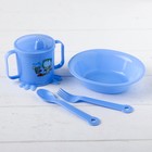 Набор детской посуды, 4 предмета: миска, ложка, вилка, поильник с твёрдым носиком 200 мл, цвета МИКС - фото 9094370