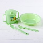 Набор детской посуды, 4 предмета: миска, ложка, вилка, поильник с твёрдым носиком 200 мл, цвета МИКС - фото 4241483