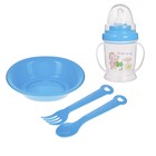 Набор детской посуды, 4 предмета: миска, ложка, вилка, бутылочка 200 мл, цвета МИКС - фото 8382500