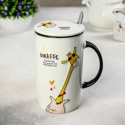Кружка «Зоопарк», 700 мл, с керамической крышкой и ложкой, рисунок МИКС