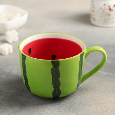 Кружка керамическая «Арбуз», 450 мл, цвет красный и зелёный