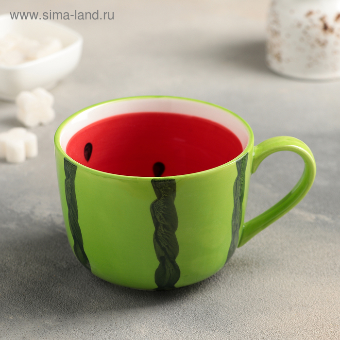 Кружка керамическая «Арбуз», 450 мл, цвет красный и зелёный - Фото 1