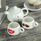 Набор керамический чайный «Чай для двоих», 3 предмета: чайник 400 мл, 2 чашки 200 мл - фото 318070947