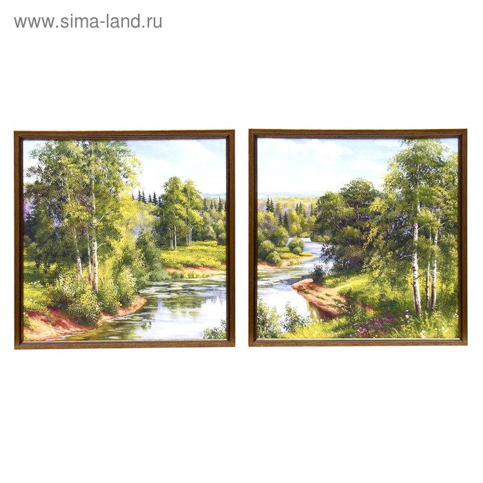 Модульная картина "Летний денёк у реки" (33*33см-2шт) 33*70 см - Фото 1