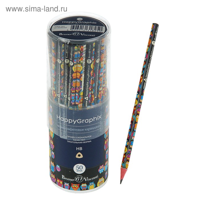Карандаш чернографитный 2 мм HappyGraphix "Сказочные совы", НВ, трёхгранный - Фото 1