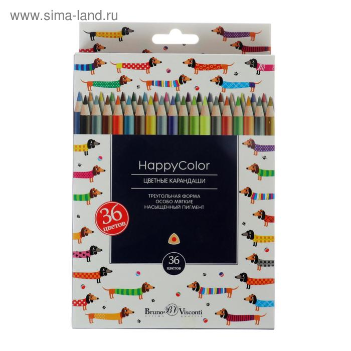 Карандаши 36 цветов BrunoVisconti HAPPYCOLOR, микс из 6 видов - Фото 1
