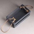 Кашпо деревянное 24.5×13.5×9 см "Двушка Лайт" реечное, ручка верёвка, серый Дарим Красиво - Фото 3