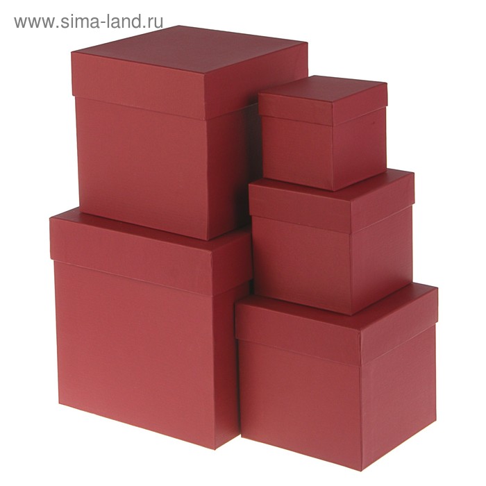 Набор коробок 5в1 "Бордовая ребристая", с тиснением, 22,5 х 22,5 х 22,5 - 9,5 х 9,5 х 9,5 см - Фото 1
