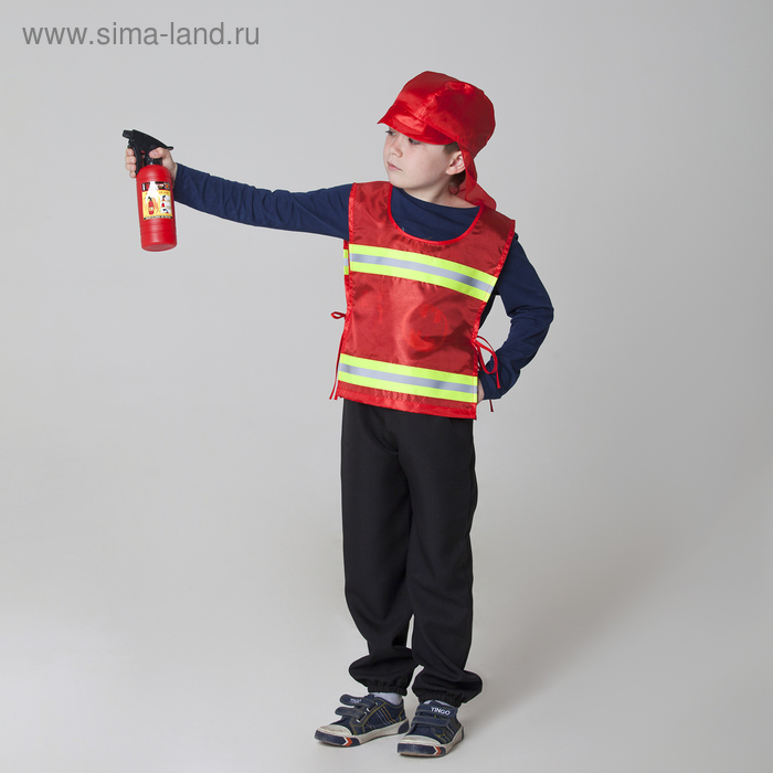 Костюм детский "Пожарный" со светоотражающими полосами: жилет, головной убор, рост 134-146 см - Фото 1