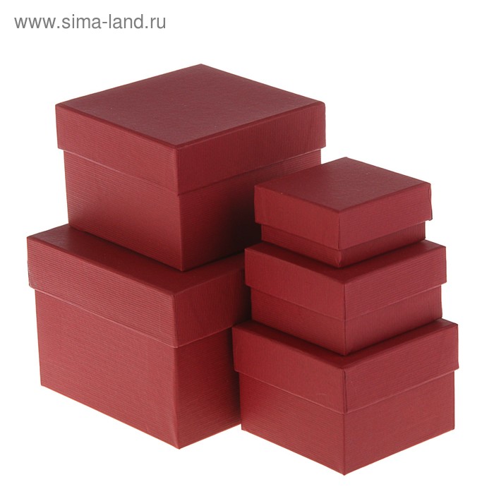 Набор коробок 5в1 "Бордовая ребристая", с тиснением, 12 х 12 х 9 - 6 х 6 х 3 см - Фото 1