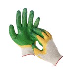 Перчатки садовые, х/б, вязка 13 класс, размер 9, двойной латексный облив, зелёные - Фото 3
