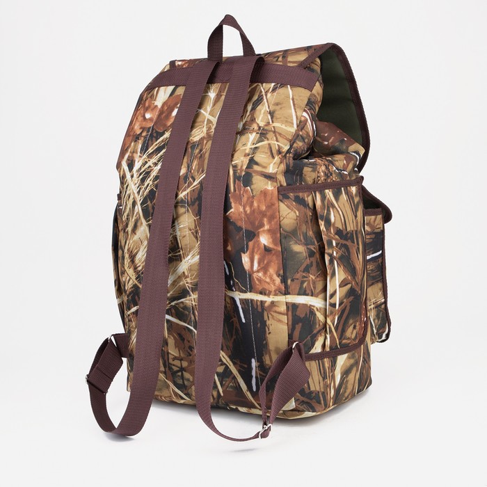 Рюкзак туристический, 55 л, отдел на шнурке, 4 наружных кармана, цвет коричневый/камуфляж - фото 1912128817