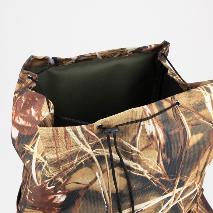 Рюкзак туристический, 55 л, отдел на шнурке, 4 наружных кармана, цвет коричневый/камуфляж - фото 1912128821