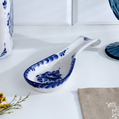 Подставка под ложку «Цветок», 6×23.5 см, фарфор гжель