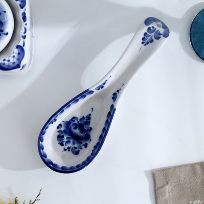 Подставка под ложку «Цветок», 6×23.5 см, фарфор гжель