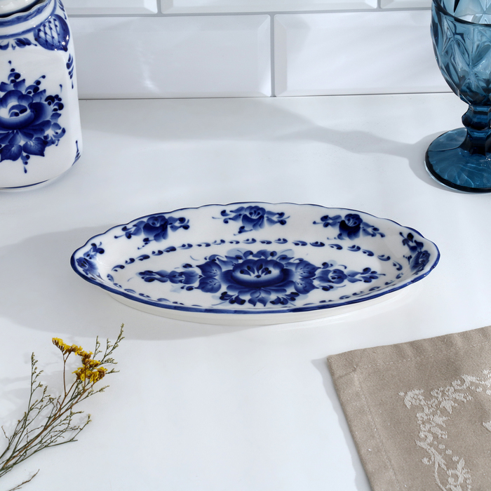 Селёдочница фарфор «Цветок», 27×13×2 см, гжель - Фото 1