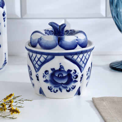 Солонка с крышкой «Тыква», 0.6 л, 11.5×12 см, фарфор гжель