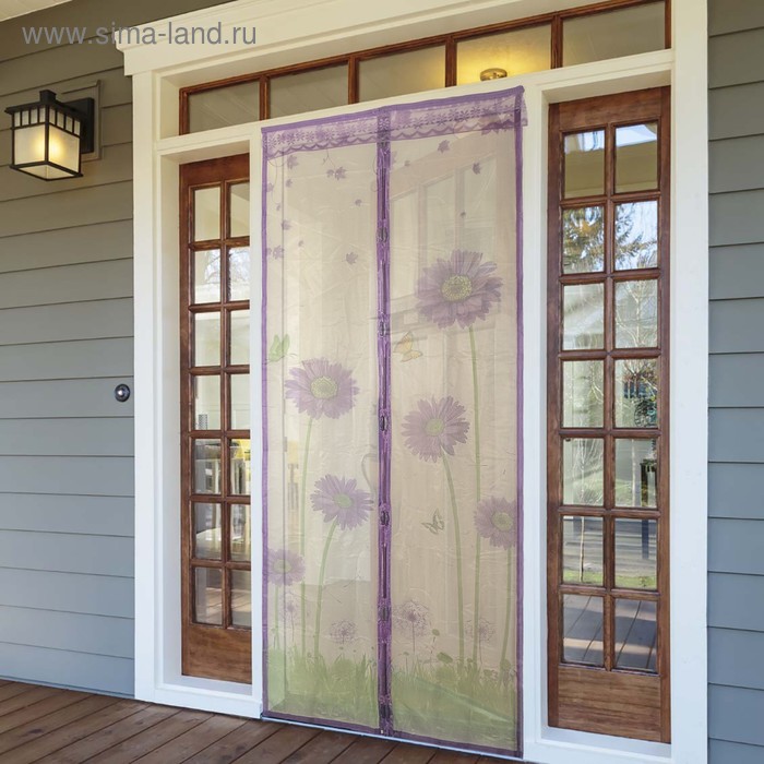 Сетка антимоскитная на магнитах 90х210 см "Герберы", цвет сиреневый - Фото 1