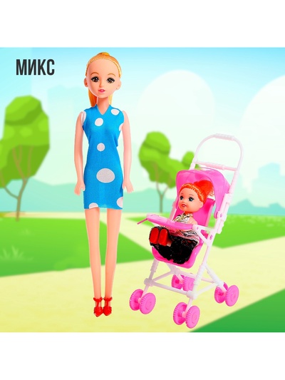 Кукла-модель «Мама с дочкой» с коляской, МИКС