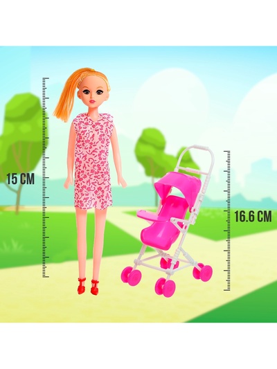 Кукла-модель «Мама с дочкой» с коляской, МИКС