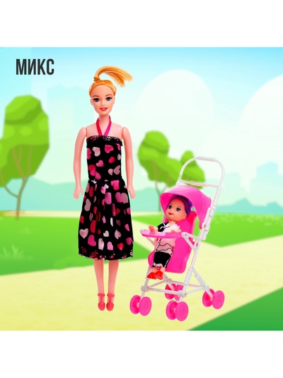 Кукла-модель «Мама с дочкой» с коляской, МИКС