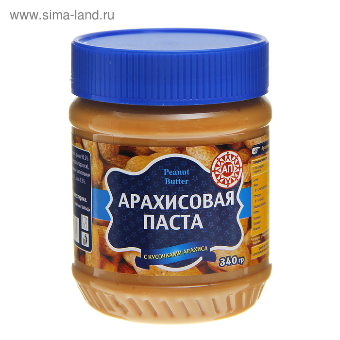 Арахисовая паста "Азбука продуктов" с кусочками арахиса, 340 г - Фото 1