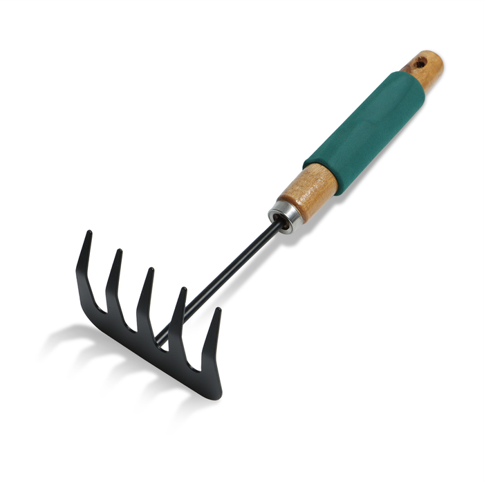 Грабли малые, прямые, 5 зубцов, длина 29 см, металл, деревянная ручка с поролоном, Greengo - фото 1898120689