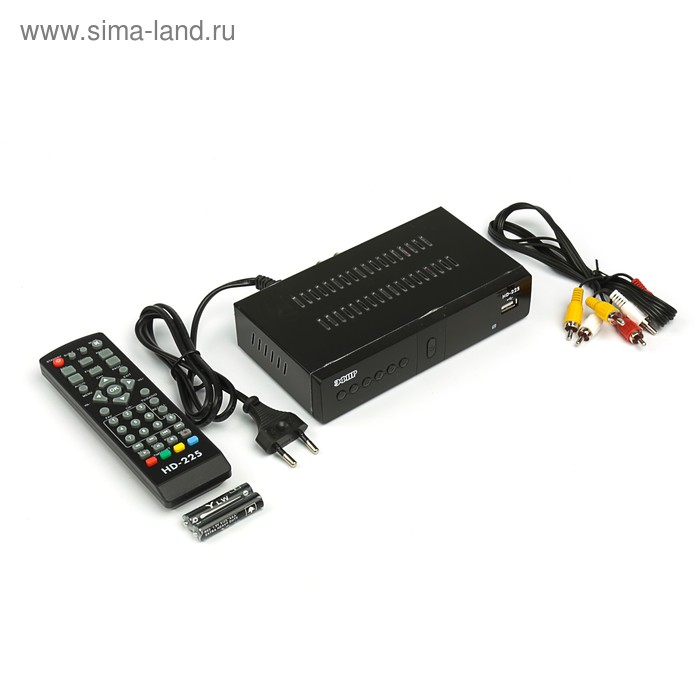 Приставка для цифрового ТВ "Эфир" HD-225, FullHD, DVB-T2, дисплей, HDMI, RCA, USB, черная - Фото 1
