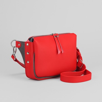 Сумка на пояс, 19*4*13, отдел на молнии, регулируемый ремень, красный/серый