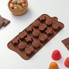 Форма для шоколада Доляна «Звёзды, ракушки, сердца», силикон, 20,6×10,3 см, 15 ячеек, цвет коричневый - фото 5784805