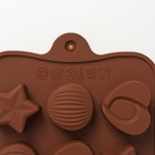 Форма для шоколада Доляна «Звёзды, ракушки, сердца», силикон, 20,6×10,3 см, 15 ячеек, цвет коричневый - Фото 4