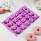 Форма для выпечки Доляна «Сердце, бабочка, цветок», силикон, 29.8×19.7 см, 20 ячеек (d=4.3 см), розовый - Фото 1