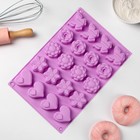 Форма для выпечки Доляна «Сердце, бабочка, цветок», силикон, 29.8×19.7 см, 20 ячеек (d=4.3 см), розовый - Фото 2