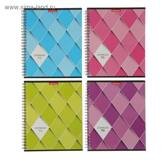 Тетрадь 96 листов клетка на гребне Ромбы, УФ-лак, картонная обложка, микс - Фото 1